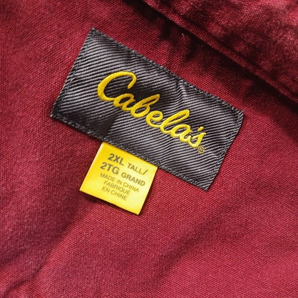 Cabela's 2XL Tall Button Down Denim Shirt Burgundy Workwear Outdoor Casual - Picture 2 of 8
